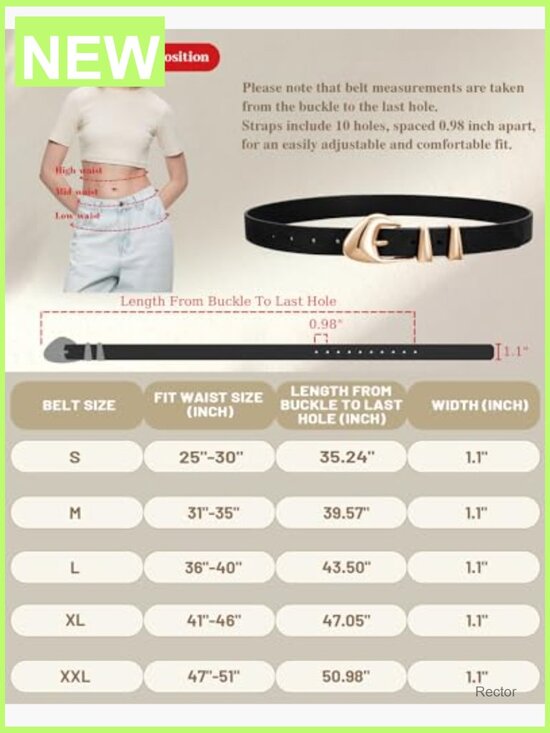 Women\'s Faux Leather Belt with Gold Buckle - Medium Width, Adjustable main image 6